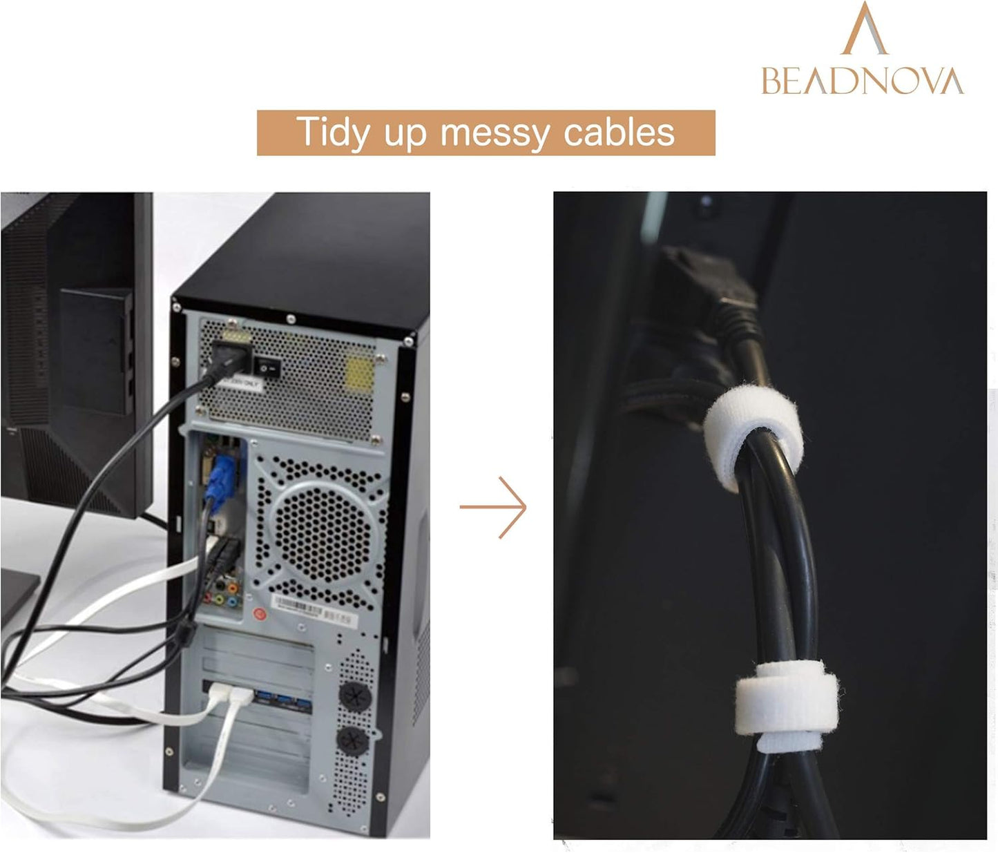 Adjtable Cable Straps Cable Ties Adjtable Cord Wire Organizer for Cord Management (8 Inches, 60 Pieces, White) V1258-DP02-D-282