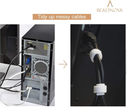 Adjtable Cable Straps Cable Ties Adjtable Cord Wire Organizer for Cord Management (8 Inches, 60 Pieces, White) V1258-DP02-D-282