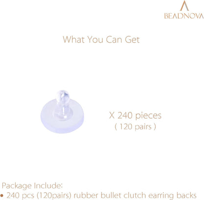 Earring Backs for Studs 240pcs Earring Backings Stoppers Pierced Ear Backings Clear Rubber Bullet Clutch V1258-DP02-D-284