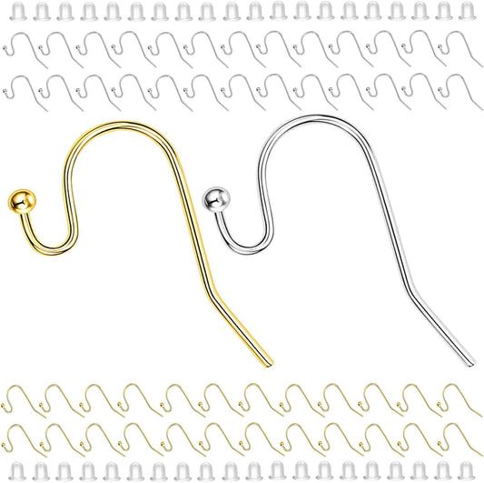Earring Hooks 100pcs Mix Color Ball Dot Ear Wire with Rubber Backs Earwire for Jewelry Making Earring V1258-DP02-D-288