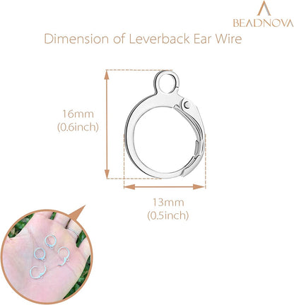 Leverback Earring Hooks 60pcs French Ear Wire Lever Back Earwire for Jewelry Making Crafting (Silver) V1258-DP02-D-293