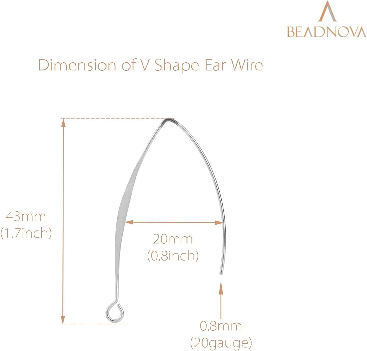 V Shape Ear Wire Long Earring Wire Earring Hook for Dangle Earwire Making Jewelry Making Ear Post DIY (Silver V1258-DP02-D-295