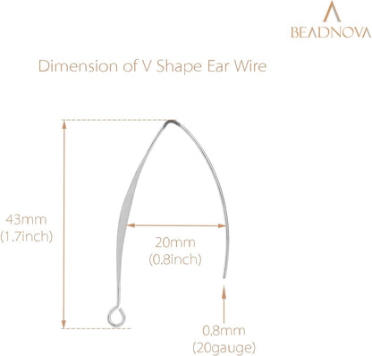 V Shape Ear Wire Long Earring Wire Earring Hook for Dangle Earwire Making Jewelry Making Ear Post DIY (Silver V1258-DP02-D-295