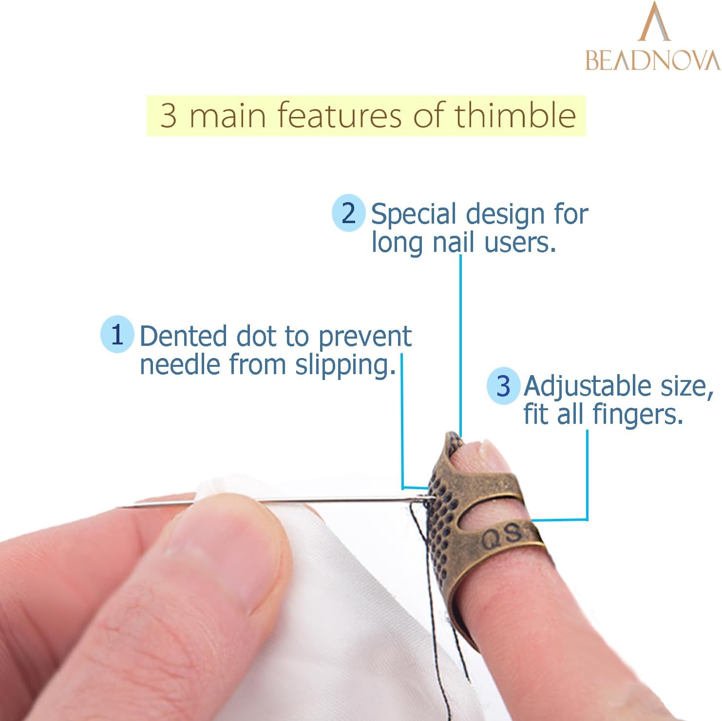 Sewing Thimbles for Hand Embroidery Knitting Thimble Adjtable Metal Sewing Finger Protector for Hand Sewing V1258-DP02-D-297