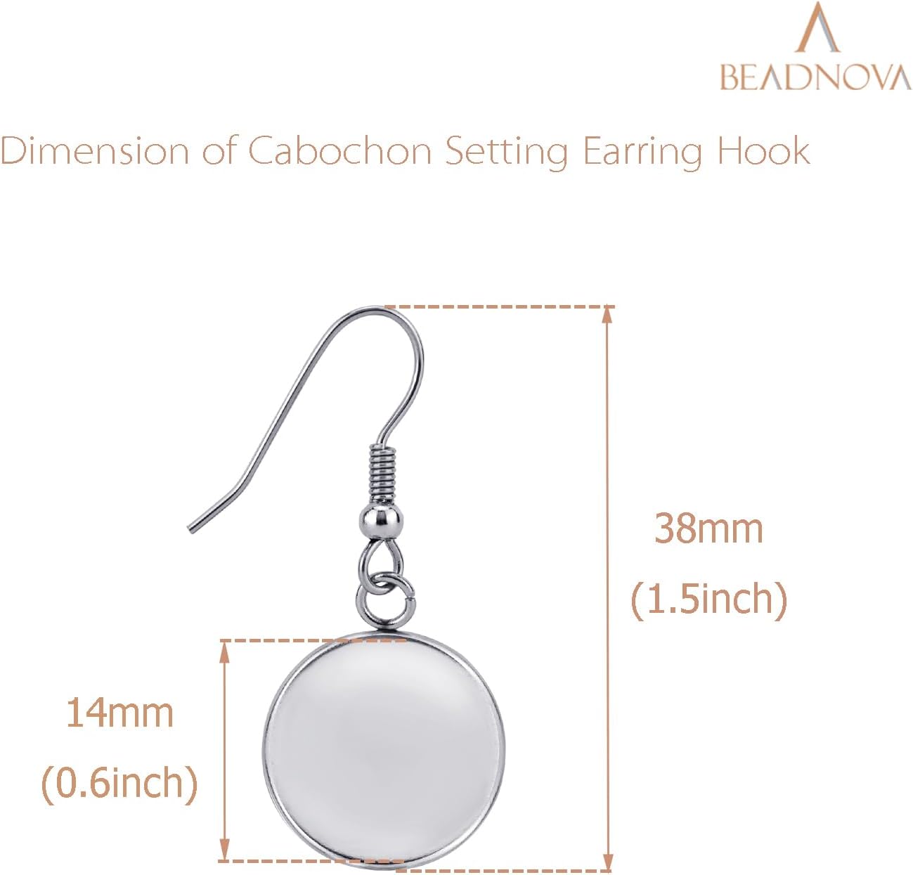 Earring Kit 30pcs Blank Ear Wire Hook 14mm Stainless Steel Cabochon Setting Earring Bezel with Rubber Backs V1258-DP02-D-300