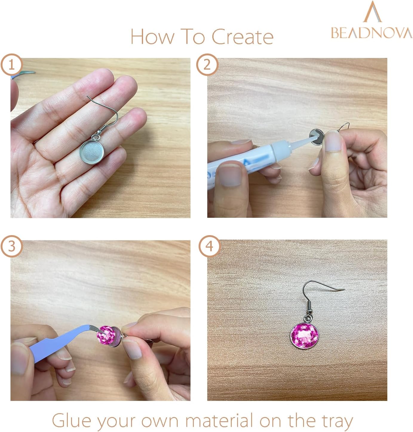 Earring Kit 30pcs Blank Ear Wire Hook 14mm Stainless Steel Cabochon Setting Earring Bezel with Rubber Backs V1258-DP02-D-300