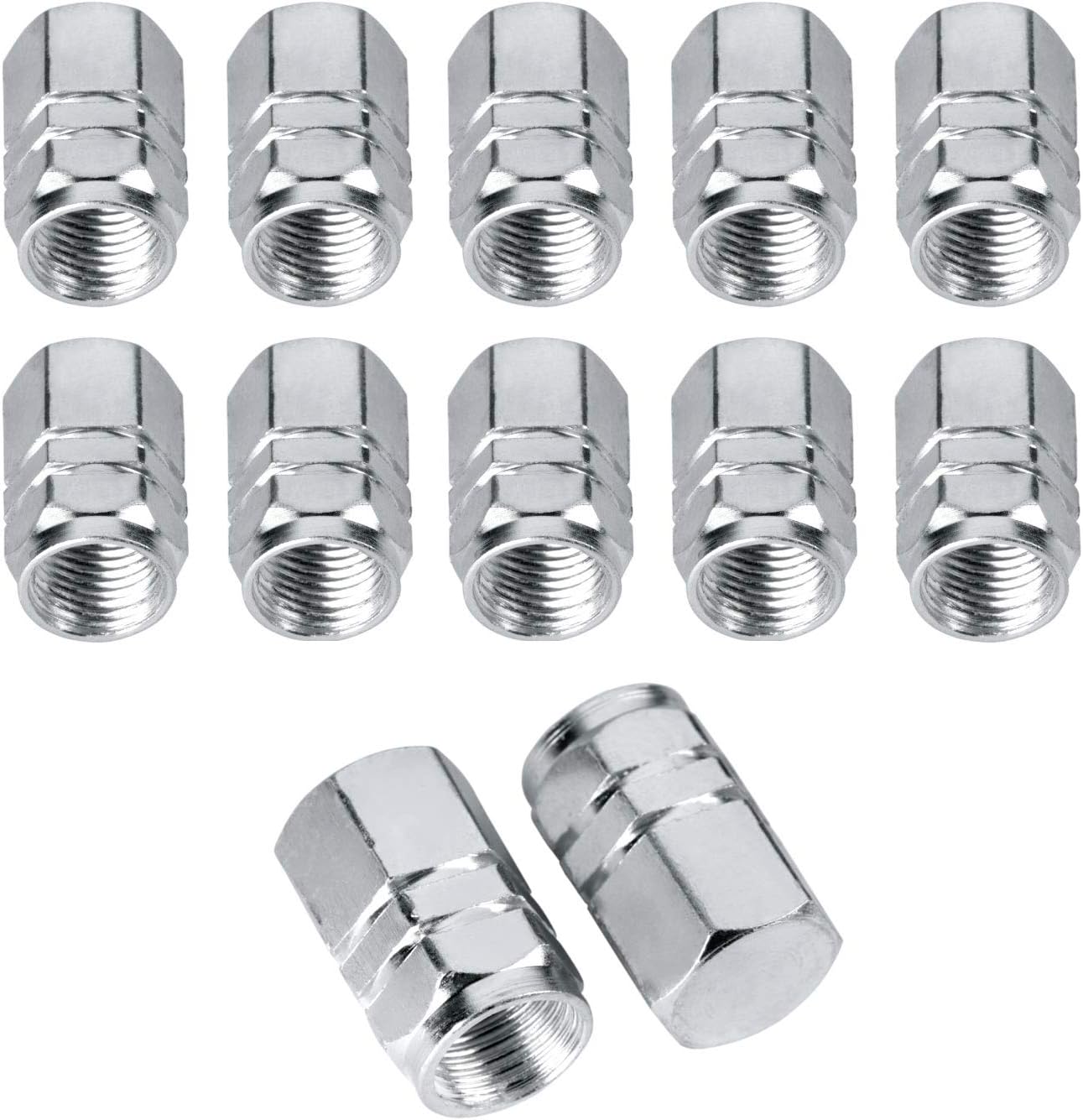 Valve Stem Caps Aluminum Chrome Caps for Tires Valve (12pcs Pack,Silver) V1258-DP02-D-305