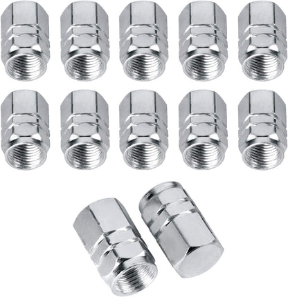 Valve Stem Caps Aluminum Chrome Caps for Tires Valve (12pcs Pack,Silver) V1258-DP02-D-305