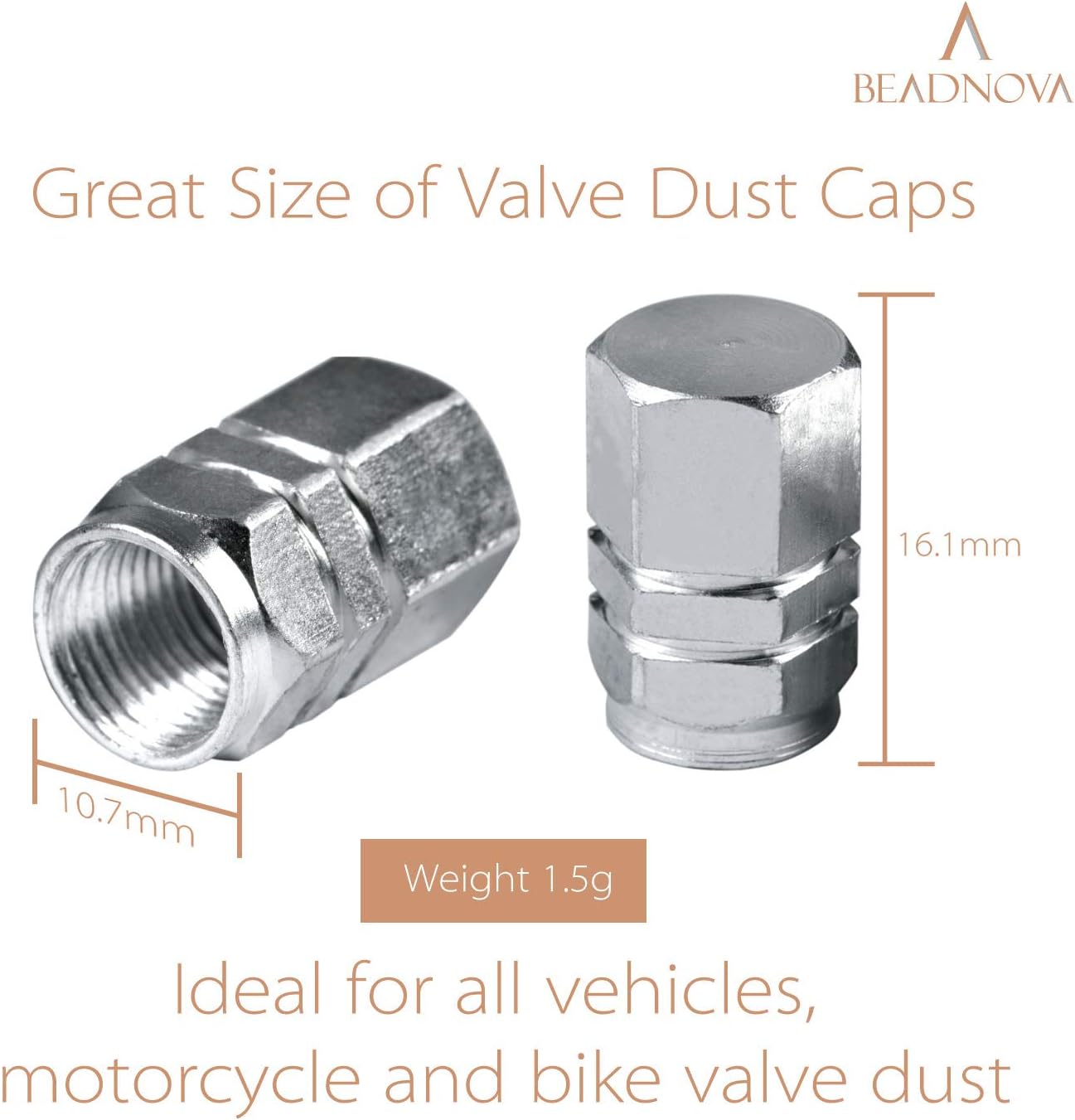 Valve Stem Caps Aluminum Chrome Caps for Tires Valve (12pcs Pack,Silver) V1258-DP02-D-305