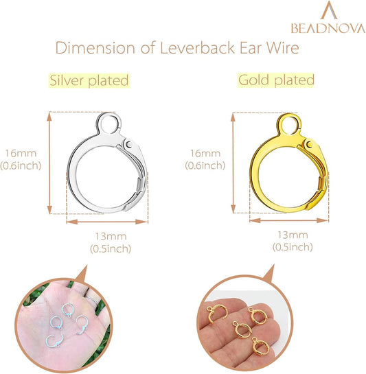 Leverback Earring Hooks 80pcs French Ear Wire Lever Back Earwire for Jewelry Making Crafting (Gold and Silver) V1258-DP02-D-307