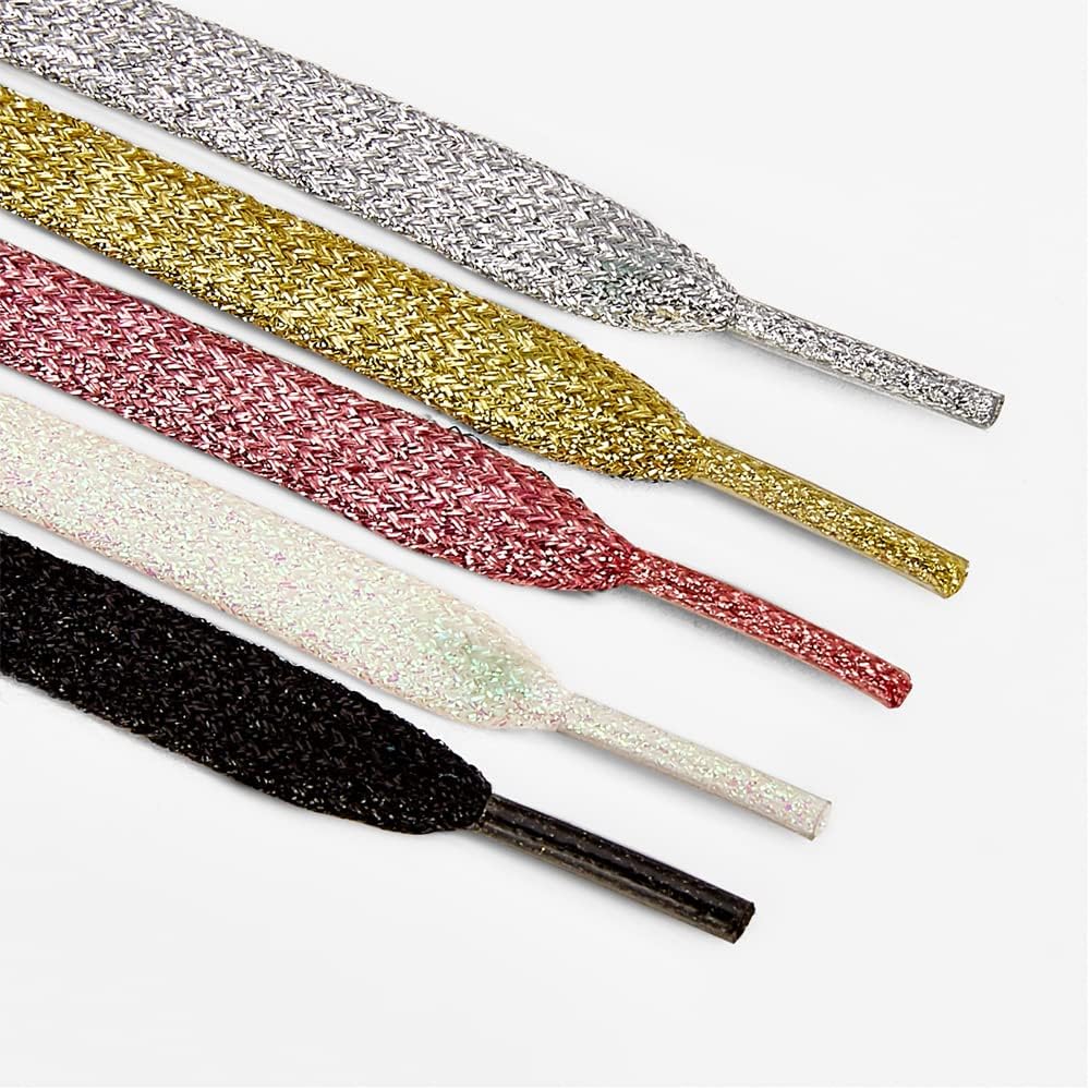 3 Pair Flat Glitter Shiny Shoe Laces for Sneakers, Colorful Sequin Shoelaces for Athletic Shoes Boot Strings V1258-DP02-D-319
