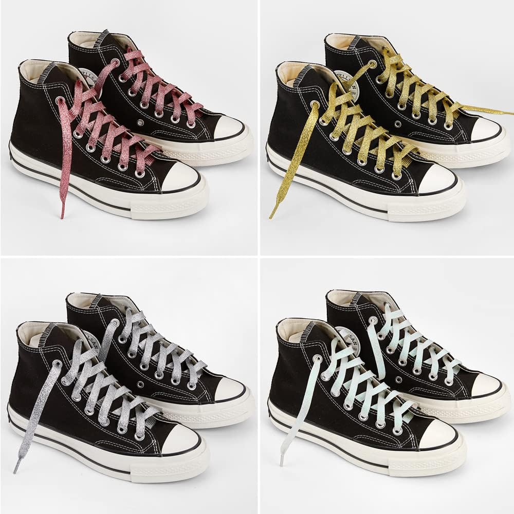 3 Pair Flat Glitter Shiny Shoe Laces for Sneakers, Colorful Sequin Shoelaces for Athletic Shoes Boot Strings V1258-DP02-D-319