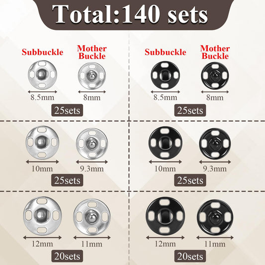 140 Sets Sew on Snaps for Clothing, Metal Snaps Fasteners Press Studs, Snap Buttons for Clothes Fabric Bag V1258-DP02-D-34