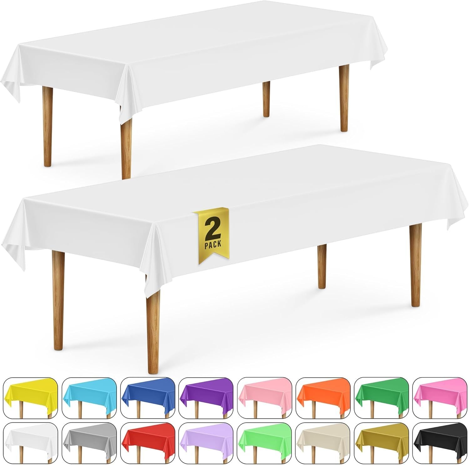 2 Rectangular Tablecloths, BPA-Free Plastic, 54 x 108 Inch, Disposable or Reusable Table Cover for Parties, V1258-DP02-D-343
