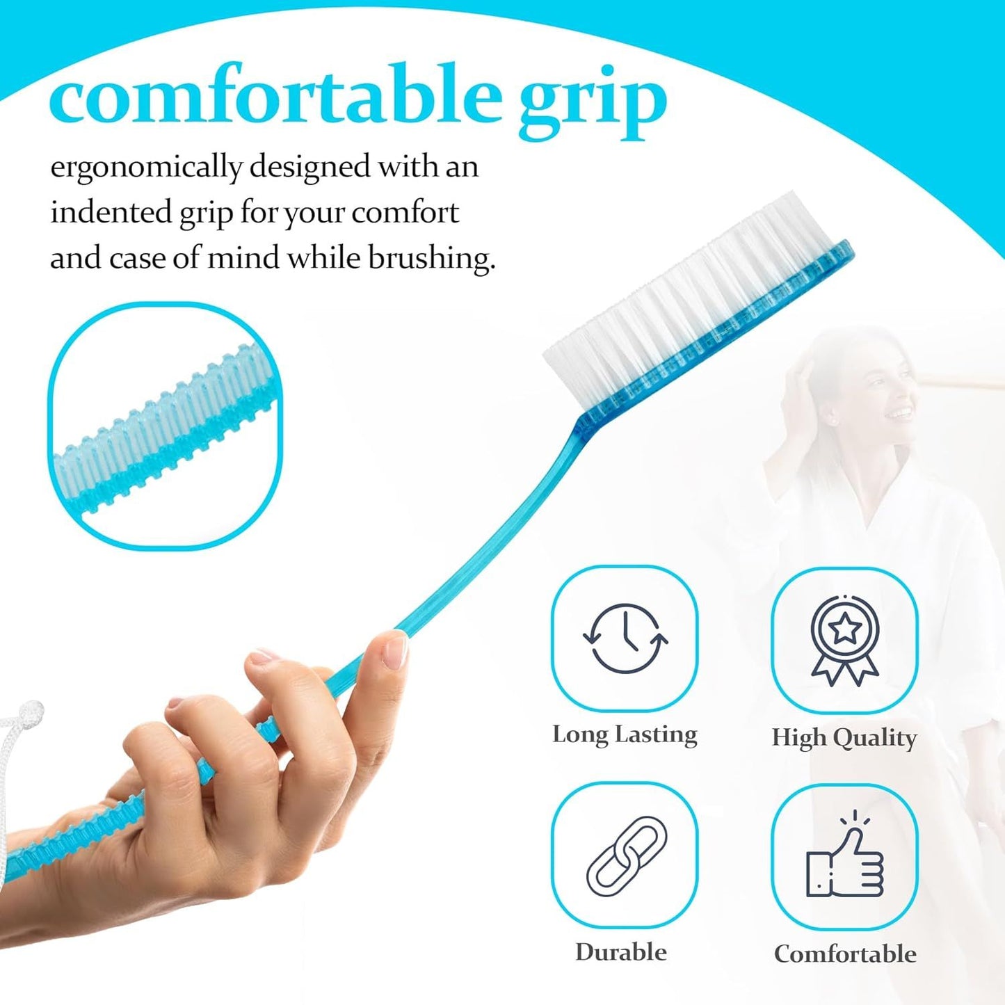 (Random Color, 1 Pack) Bath Brush with Bristles, Long Handle for Exfoliating Back, Body, and Feet, Bath and V1258-DP02-D-344