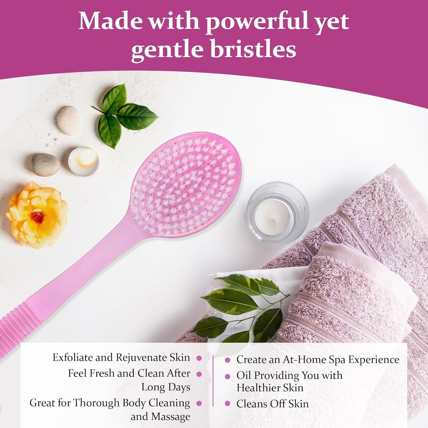 (Random Color, 1 Pack) Bath Brush with Bristles, Long Handle for Exfoliating Back, Body, and Feet, Bath and V1258-DP02-D-344