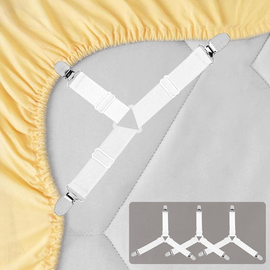 4pcs Bed Sheet Straps Holders, Adjustable Non Slip Elastic Bedsheet Grippers Triangle Mattress Suspenders, V1258-DP02-D-35