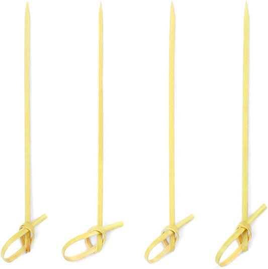 100 Bamboo Cocktail Picks, 4 inch Looped Knot Natural Bamboo Skewers for BBQ, Appetizers (100 Pack) V1258-DP02-D-350
