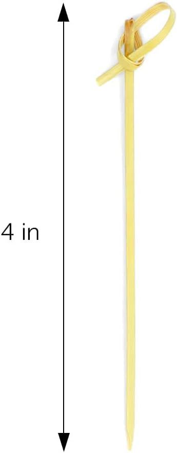 100 Bamboo Cocktail Picks, 4 inch Looped Knot Natural Bamboo Skewers for BBQ, Appetizers (100 Pack) V1258-DP02-D-350