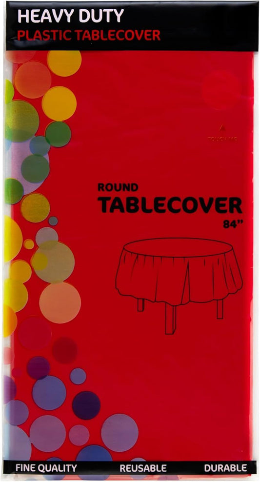 2 Round Tablecloths -BPA- Free Plastic, 84 inch, Dining Table Cover, Red V1258-DP02-D-351