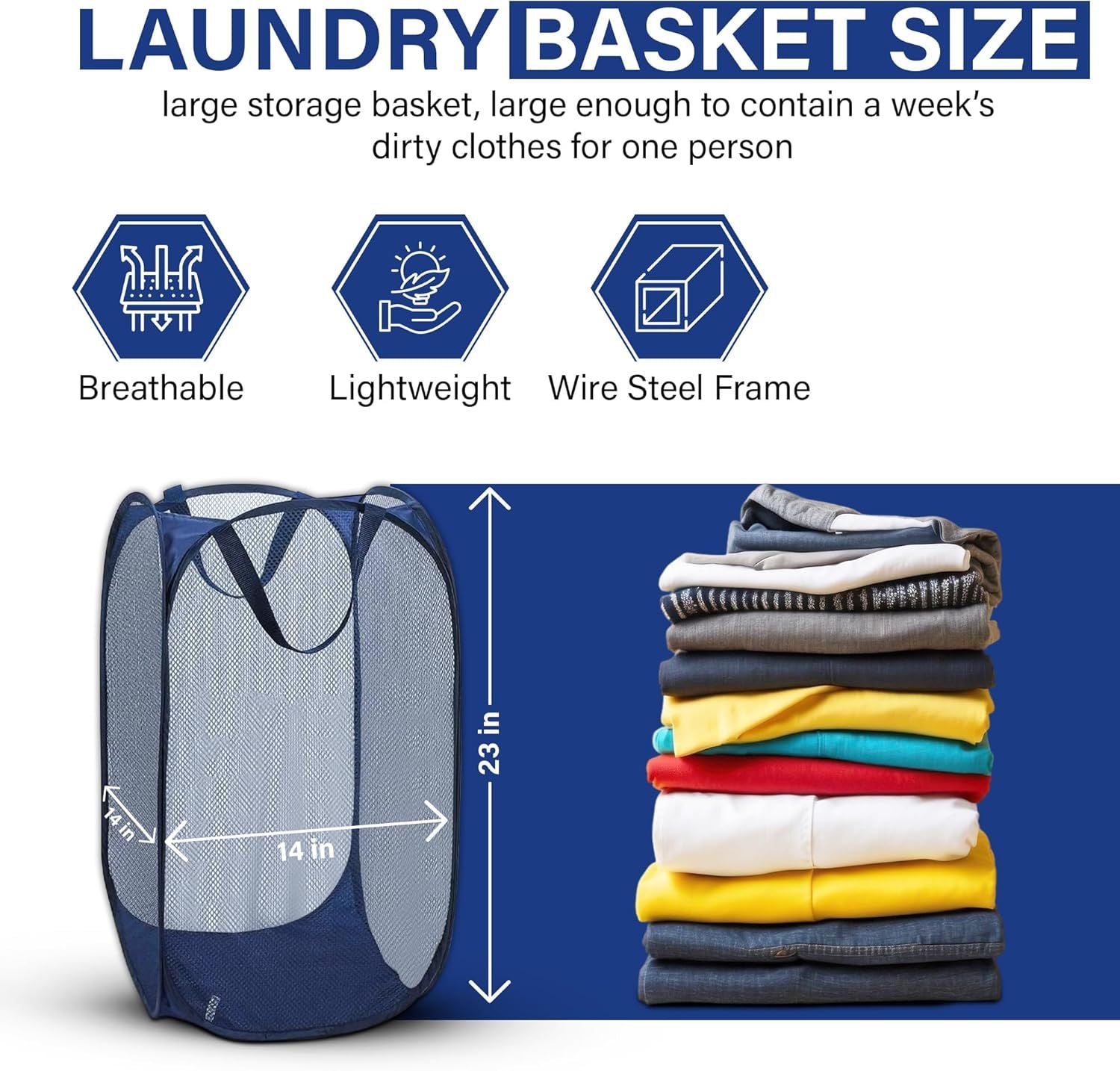 1 Pack Mesh Pop Up Laundry Hamper, Lightweight Foldable Clothes Basket with Easy Carry Handles, Durable Mesh V1258-DP02-D-352