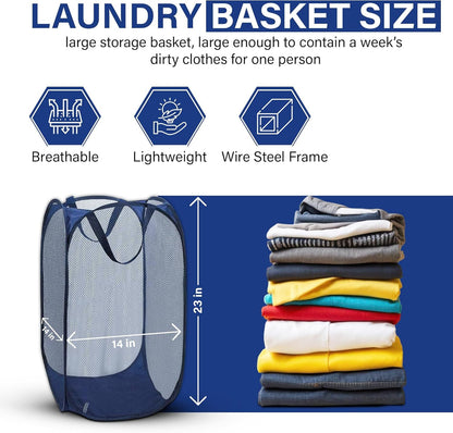 1 Pack Mesh Pop Up Laundry Hamper, Lightweight Foldable Clothes Basket with Easy Carry Handles, Durable Mesh V1258-DP02-D-352