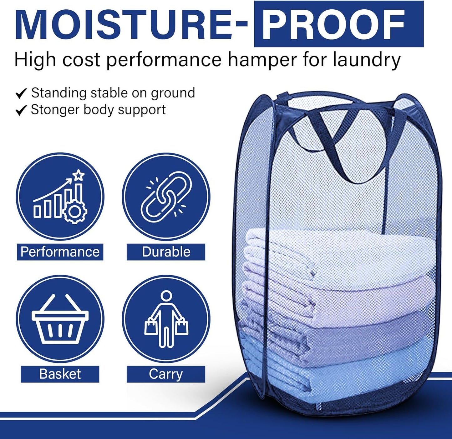 1 Pack Mesh Pop Up Laundry Hamper, Lightweight Foldable Clothes Basket with Easy Carry Handles, Durable Mesh V1258-DP02-D-352