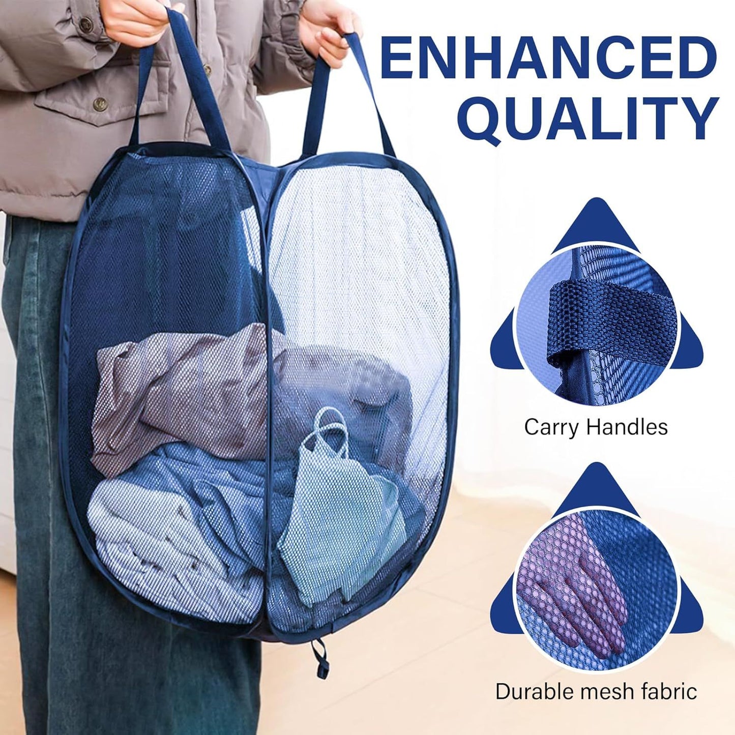 1 Pack Mesh Pop Up Laundry Hamper, Lightweight Foldable Clothes Basket with Easy Carry Handles, Durable Mesh V1258-DP02-D-352