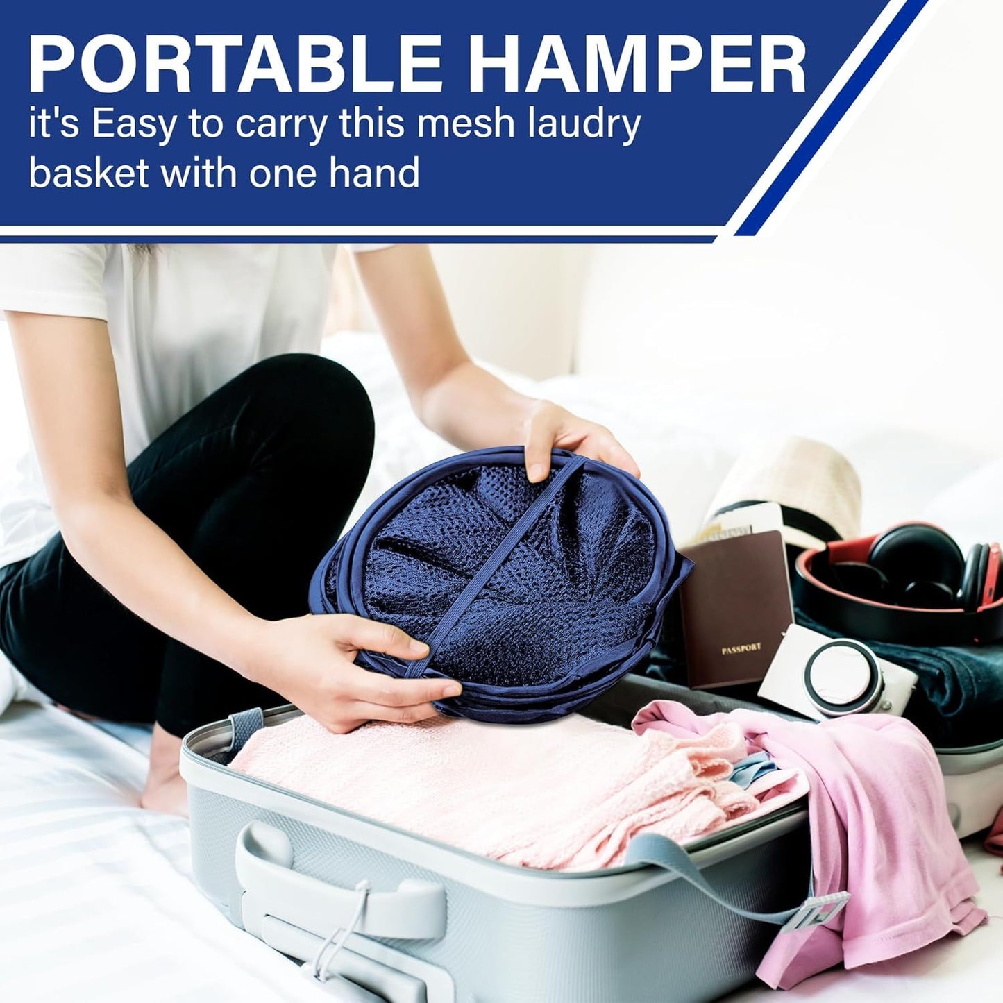 1 Pack Mesh Pop Up Laundry Hamper, Lightweight Foldable Clothes Basket with Easy Carry Handles, Durable Mesh V1258-DP02-D-352
