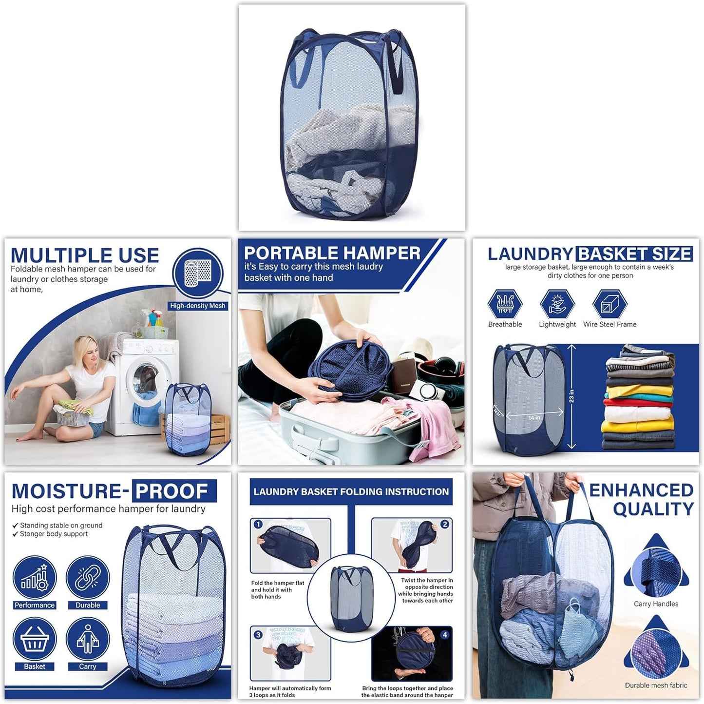 1 Pack Mesh Pop Up Laundry Hamper, Lightweight Foldable Clothes Basket with Easy Carry Handles, Durable Mesh V1258-DP02-D-352