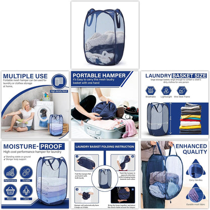 1 Pack Mesh Pop Up Laundry Hamper, Lightweight Foldable Clothes Basket with Easy Carry Handles, Durable Mesh V1258-DP02-D-352