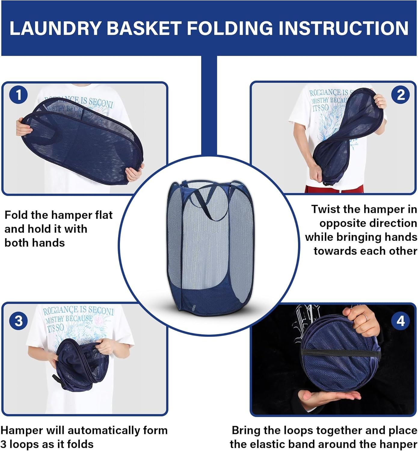 1 Pack Mesh Pop Up Laundry Hamper, Lightweight Foldable Clothes Basket with Easy Carry Handles, Durable Mesh V1258-DP02-D-352