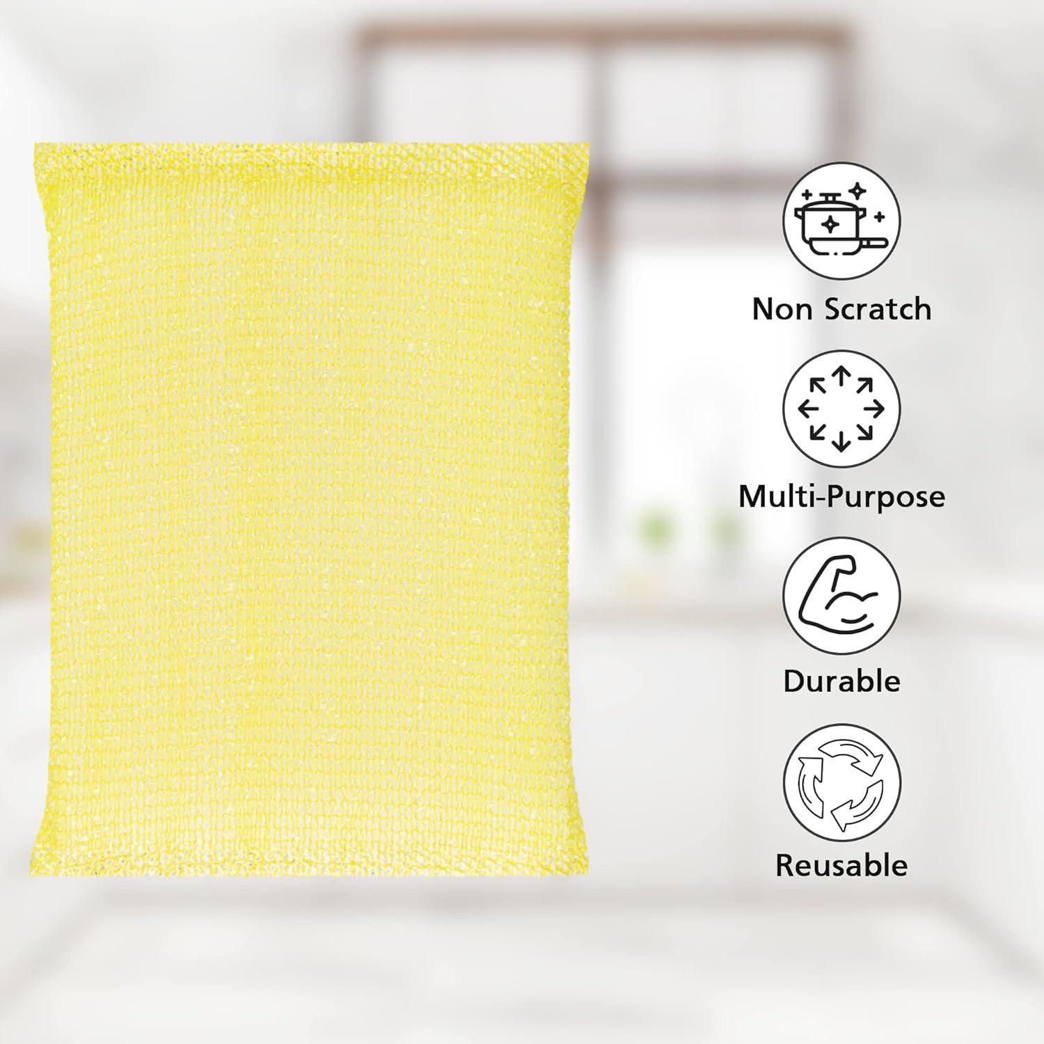 4 Multipurpose Scouring Pads, Non-Scratch Cleaning Sponge for Kitchen, Bathroom, Pots, Pans, and Dishes (4 V1258-DP02-D-354