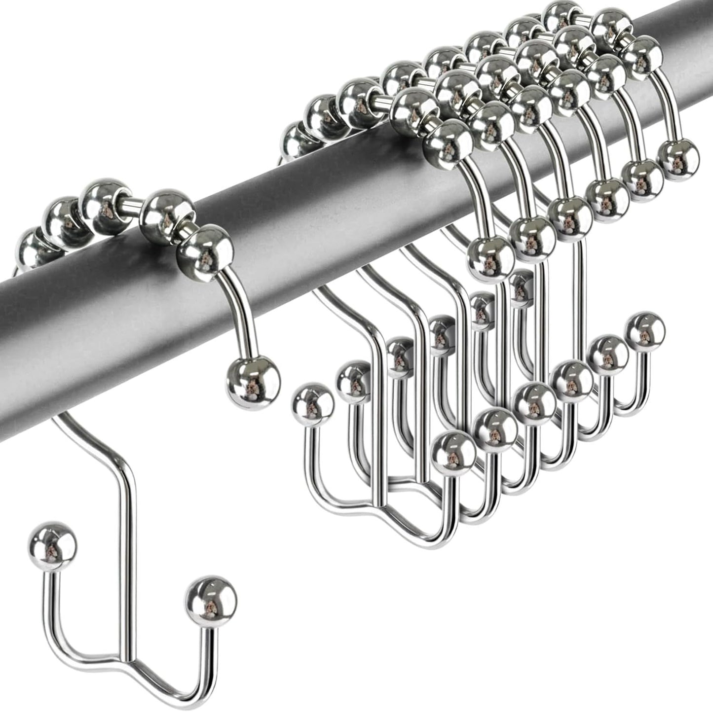 12 Pack Shower Curtain Hooks, Heavy Duty Coated Stainless Steel, Rustproof and Corrosion Resistant, Smooth V1258-DP02-D-356