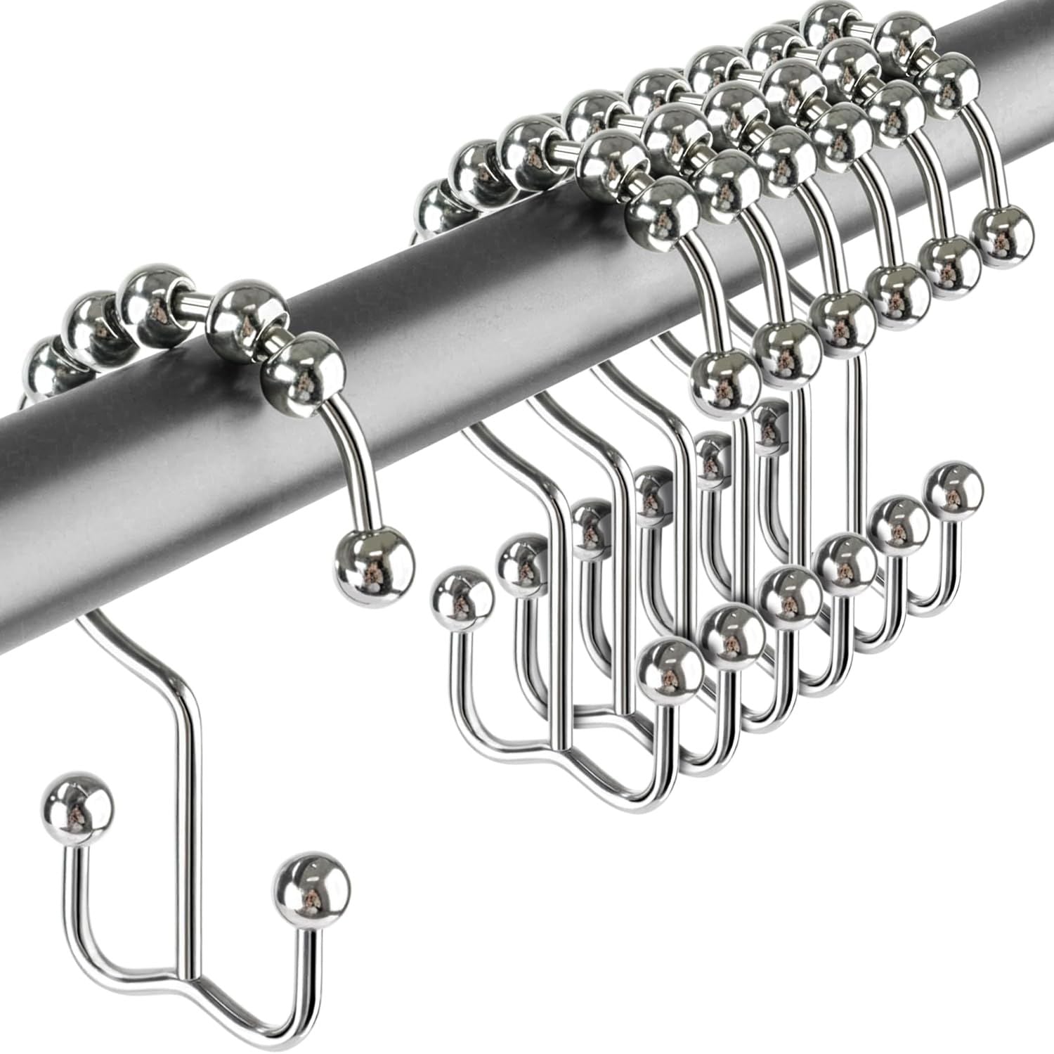 12 Pack Shower Curtain Hooks, Heavy Duty Coated Stainless Steel, Rustproof and Corrosion Resistant, Smooth V1258-DP02-D-356