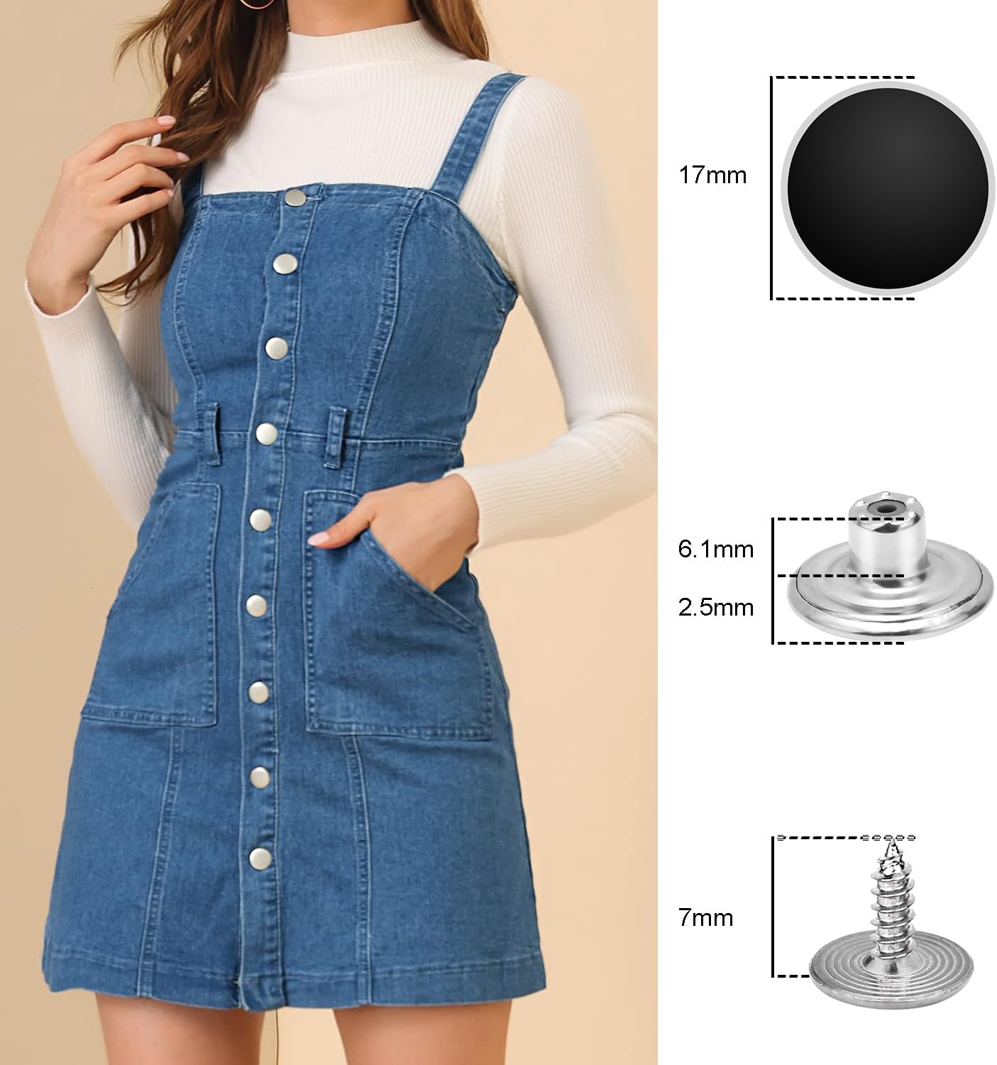 24 Pcs 17mm Jeans Button Replacement, Metal Buttons for Jeans No-Sew Nailess Removable Button for Jacket V1258-DP02-D-36