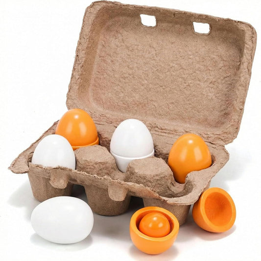 6PCS Play Food Sets for Kids Kitchen,Play Kitchen Accessories Wooden Egg Toy Food Grocery Store Pretend for V1258-DP02-D-361