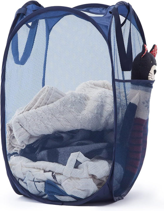 Collapsible Pop Up Laundry Basket, Hamper with Sturdy Handles and Side Pocket - Mesh Portable Foldable Dirty V1258-DP02-D-374