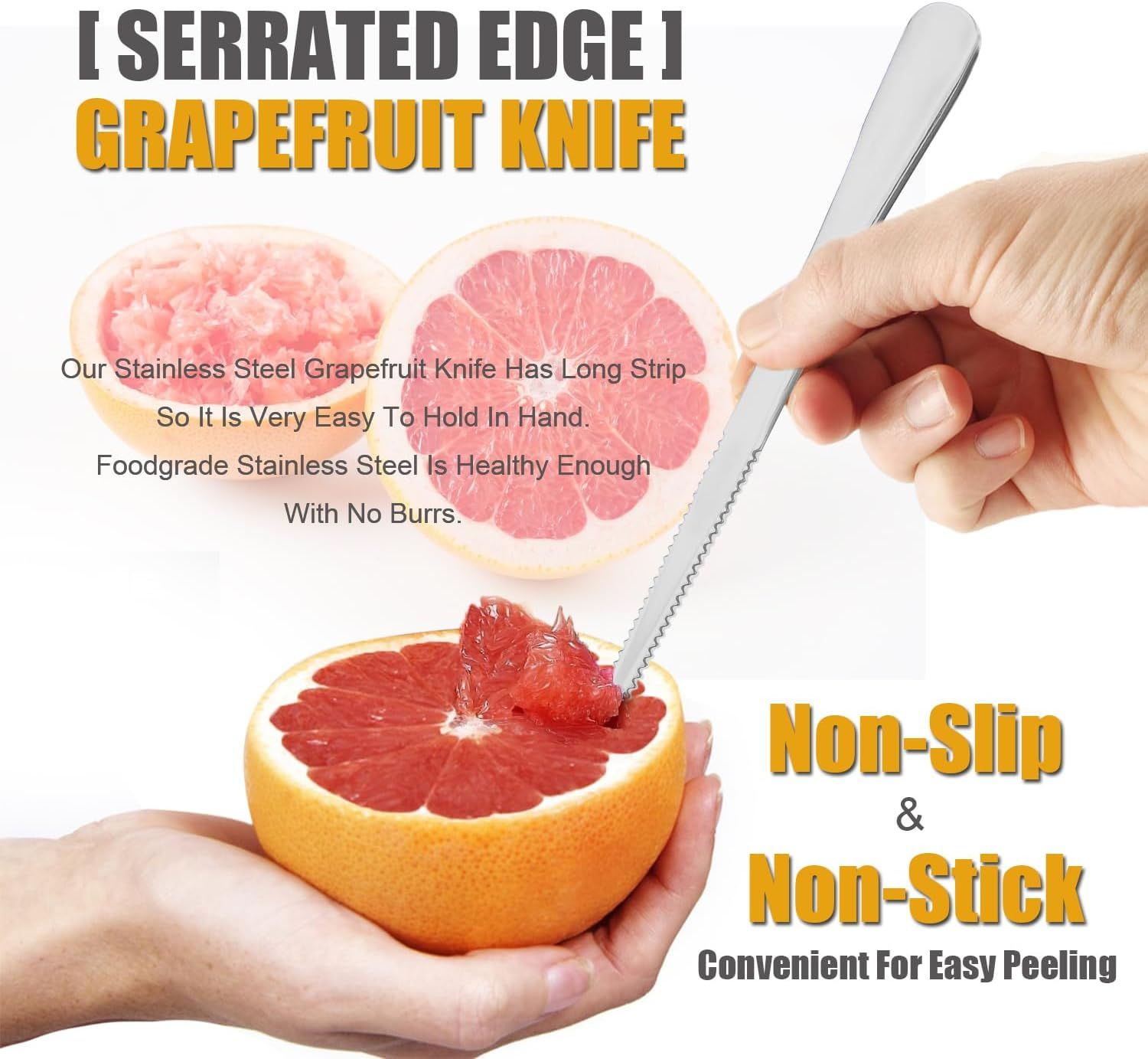 Serrated Edge Grapefruit Spoons Stainless Steel Grapefruit Utensil Tool Dessert Fruit Spoons for Citrus Lemon V1258-DP02-D-378