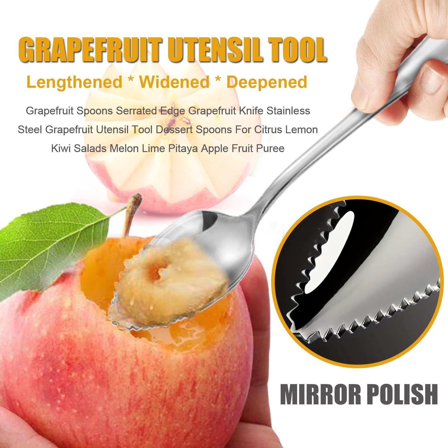 Serrated Edge Grapefruit Spoons Stainless Steel Grapefruit Utensil Tool Dessert Fruit Spoons for Citrus Lemon V1258-DP02-D-378