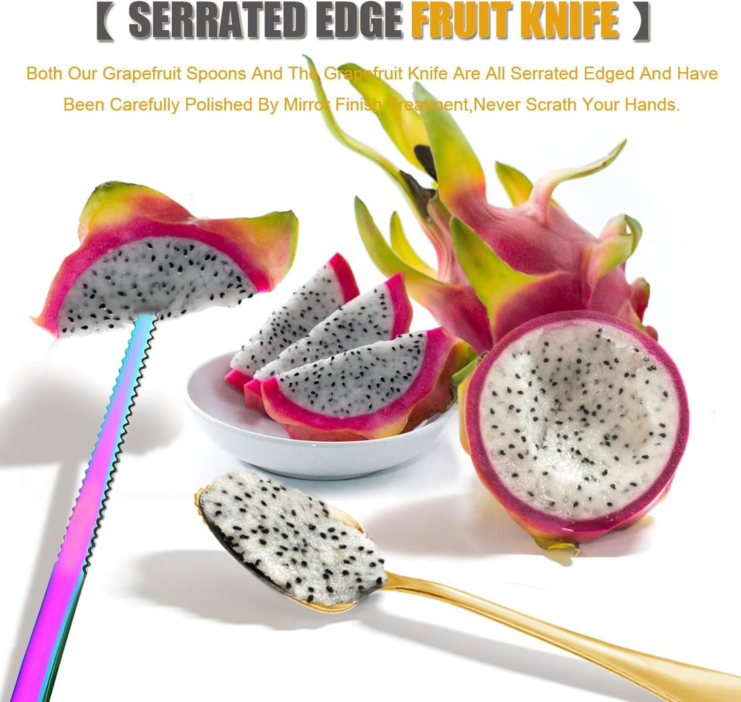Serrated Edge Grapefruit Spoons Stainless Steel Grapefruit Utensil Tool Dessert Fruit Spoons for Citrus Lemon V1258-DP02-D-378