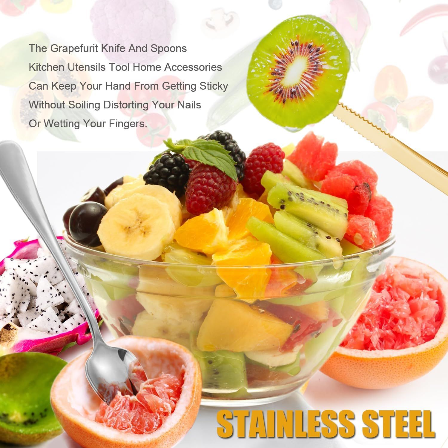 Serrated Edge Grapefruit Spoons Stainless Steel Grapefruit Utensil Tool Dessert Fruit Spoons for Citrus Lemon V1258-DP02-D-378