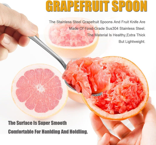 Grapefruit Spoons Serrated Edge Knife Stainless Steel Utensil Tool Dessert Spoon for Citrus Lemon Kiwi Salads V1258-DP02-D-379