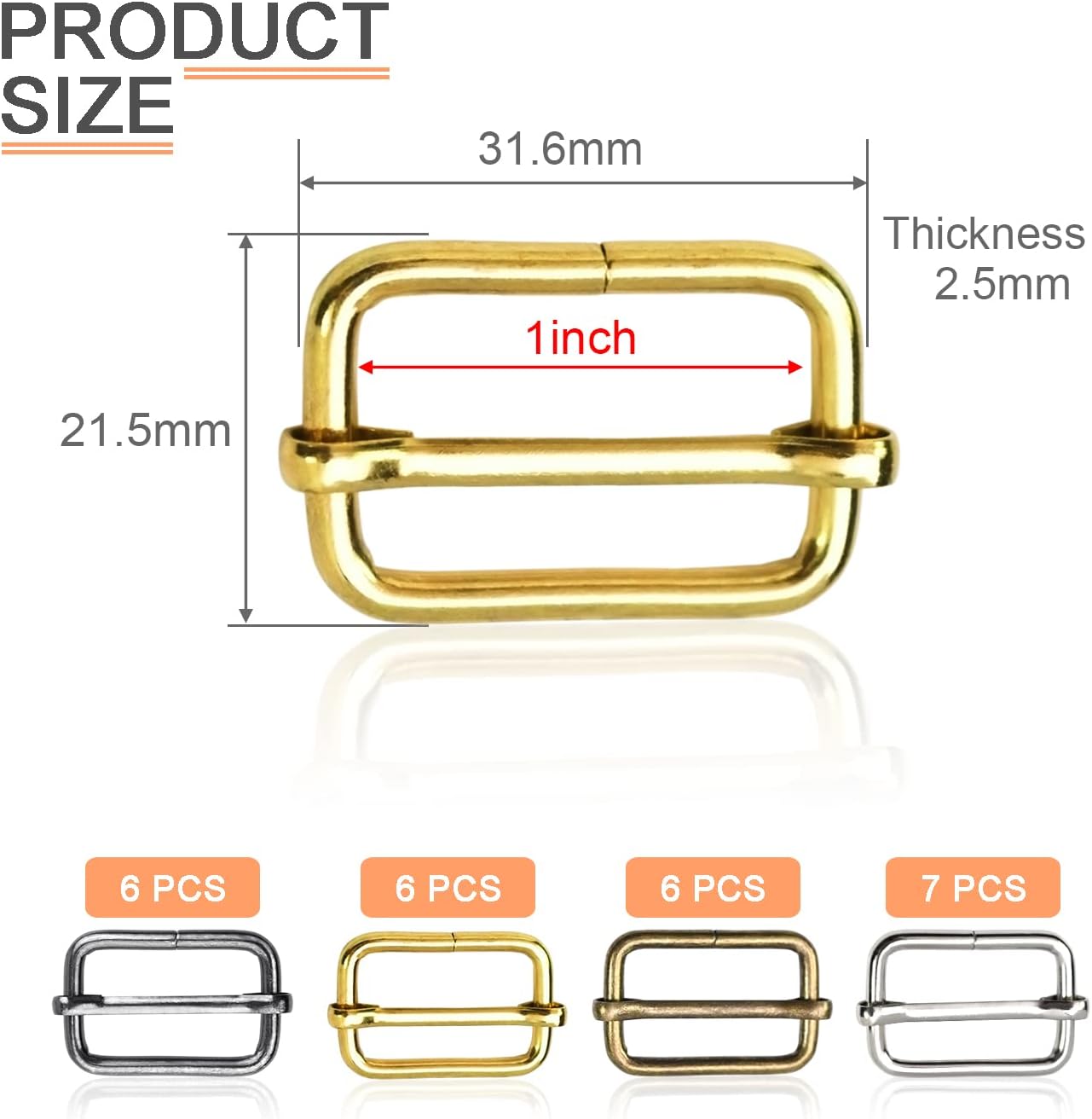 CooBigo 25 Pack 1 Inch Metal Adjustable Slide Buckles Tri-Glide Rectangle Adjuster Suspender Strap Slider for V1258-DP02-D-38