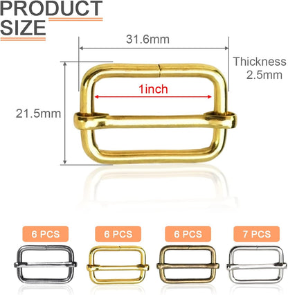 CooBigo 25 Pack 1 Inch Metal Adjustable Slide Buckles Tri-Glide Rectangle Adjuster Suspender Strap Slider for V1258-DP02-D-38