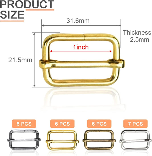 CooBigo 25 Pack 1 Inch Metal Adjustable Slide Buckles Tri-Glide Rectangle Adjuster Suspender Strap Slider for V1258-DP02-D-38