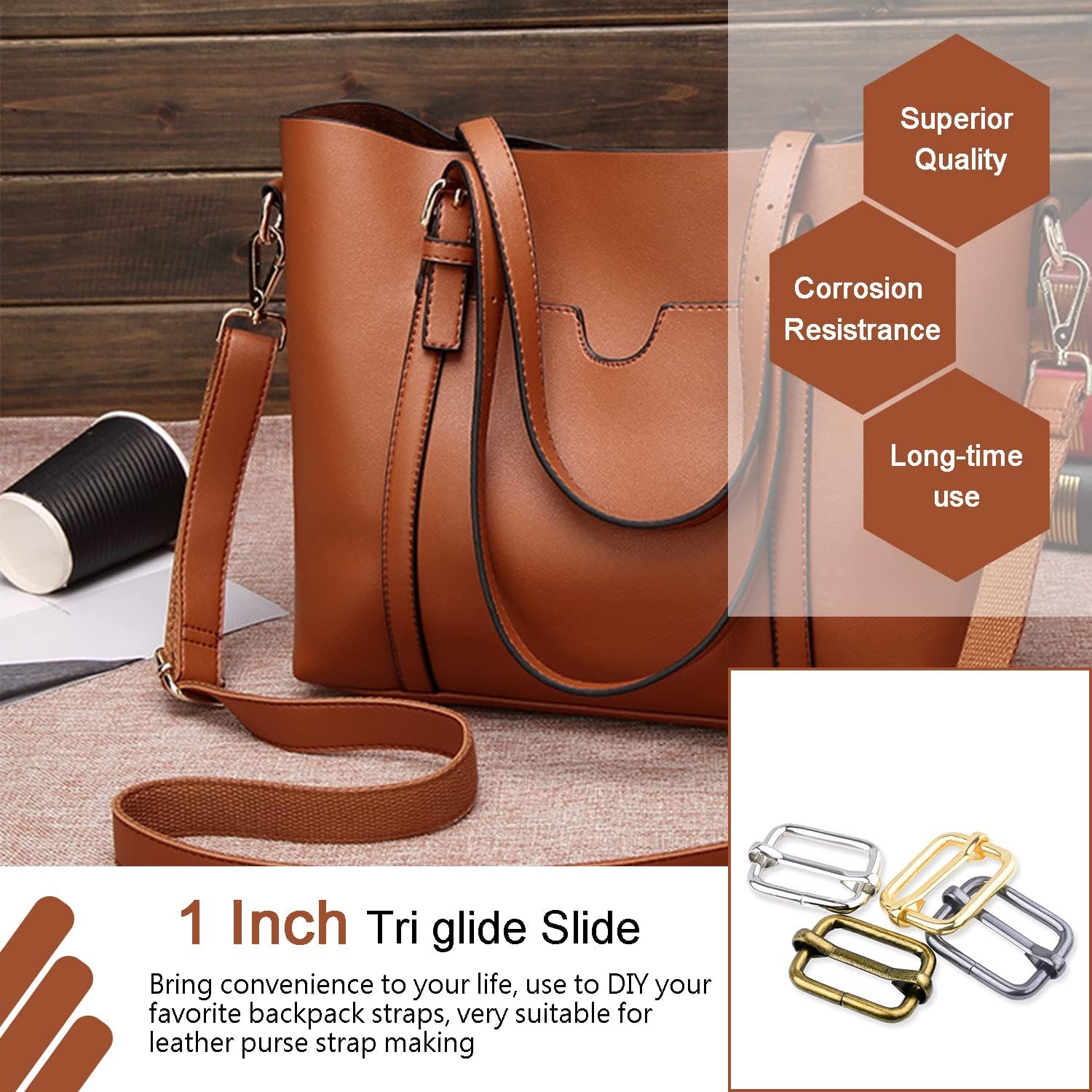 CooBigo 25 Pack 1 Inch Metal Adjustable Slide Buckles Tri-Glide Rectangle Adjuster Suspender Strap Slider for V1258-DP02-D-38