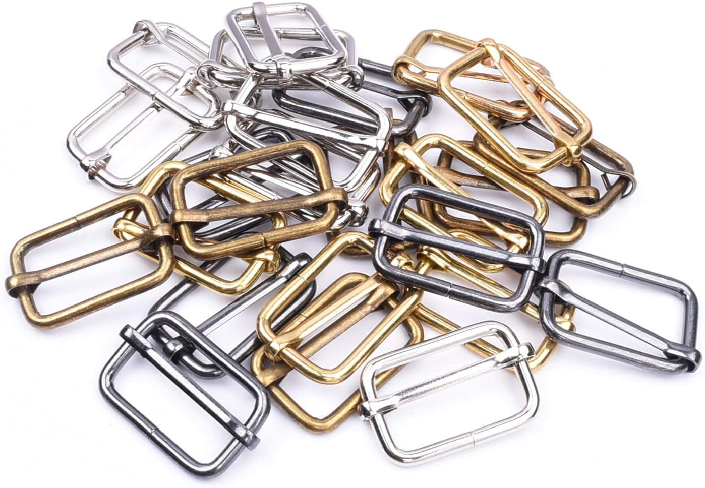 CooBigo 25 Pack 1 Inch Metal Adjustable Slide Buckles Tri-Glide Rectangle Adjuster Suspender Strap Slider for V1258-DP02-D-38