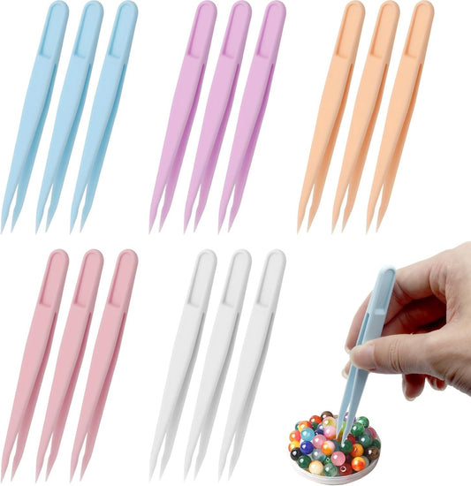 15PCS Multi-Colors Plastic Tweezers, Plastic Fuse Beads Forceps for DIY Craft Jewelry Making Family, Handmake V1258-DP02-D-385