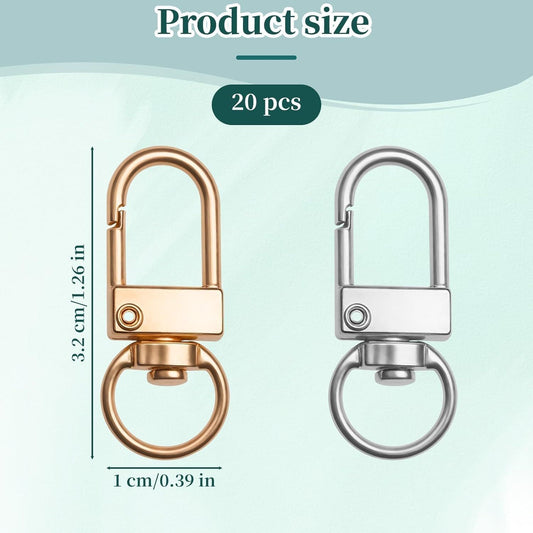 20Pcs 1.26 x 0.39 Inch Swivel Snap Key Chain Clip Hook Small Metal Lobster Claw Clasp Mini Swivel Lanyards V1258-DP02-D-395